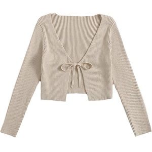 Tie Front Long Sleeve Rib Knit Cardigan